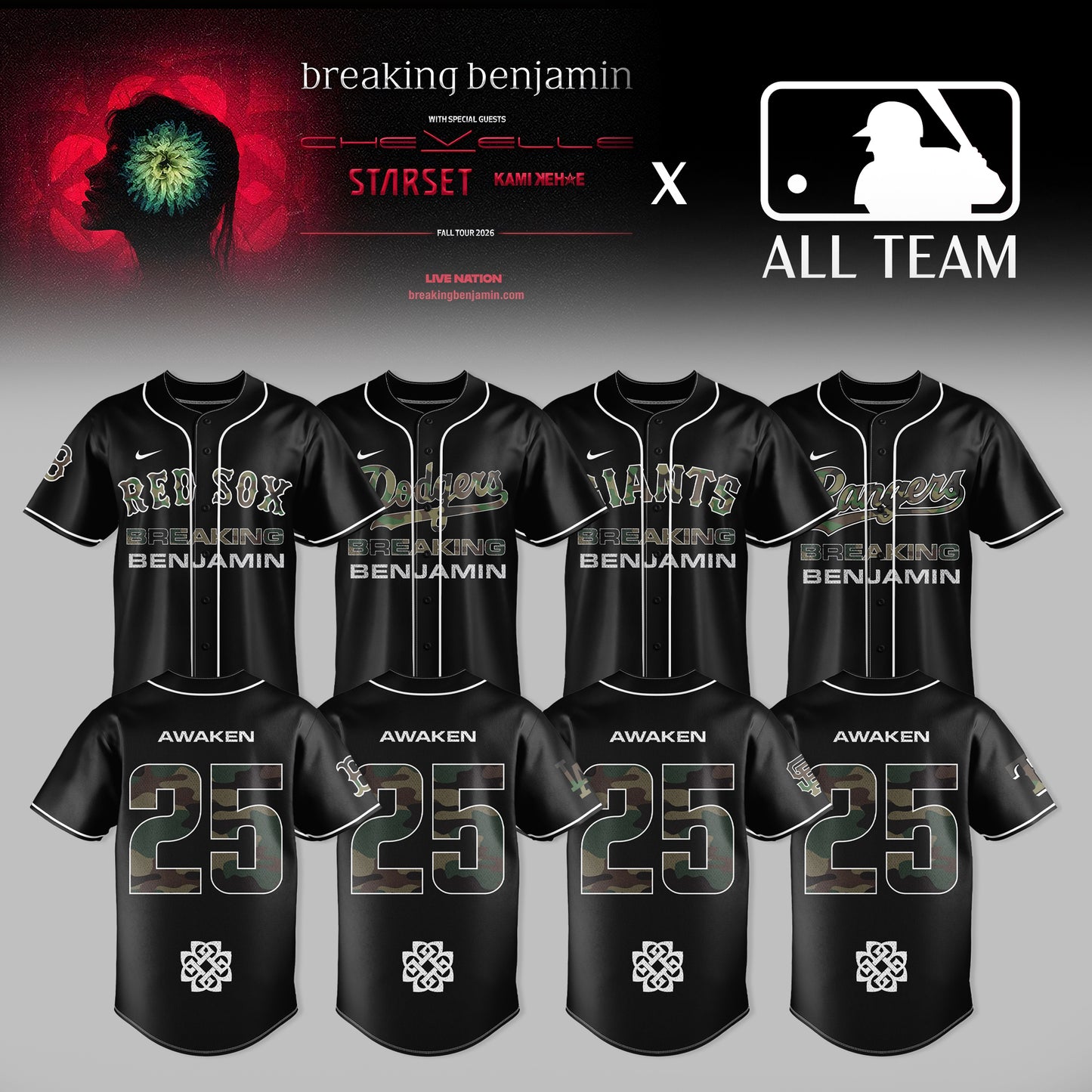 Breaking Benjamin American Tour 2026 Premium 3D Baseball Jersey V4