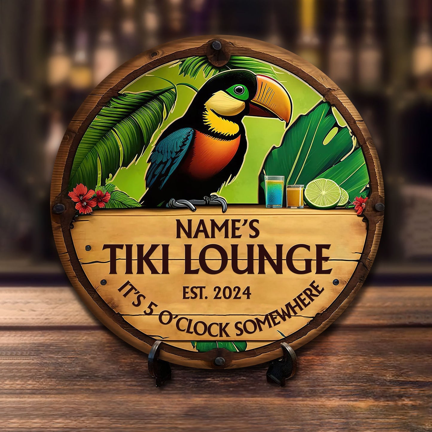 Personalized Tiki Lounge Wooden Sign: Backyard Bar Decor