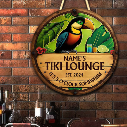 Personalized Tiki Lounge Wooden Sign: Backyard Bar Decor