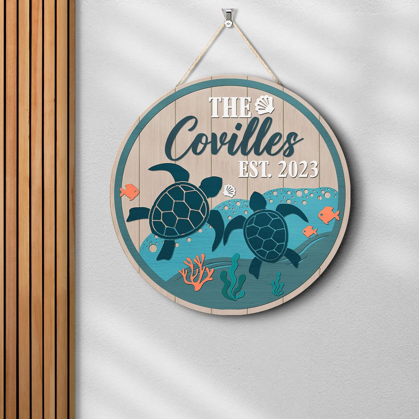 Personalized Sea Turtle Wood Sign: Ocean Front Door Decor