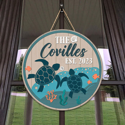 Personalized Sea Turtle Wood Sign: Ocean Front Door Decor