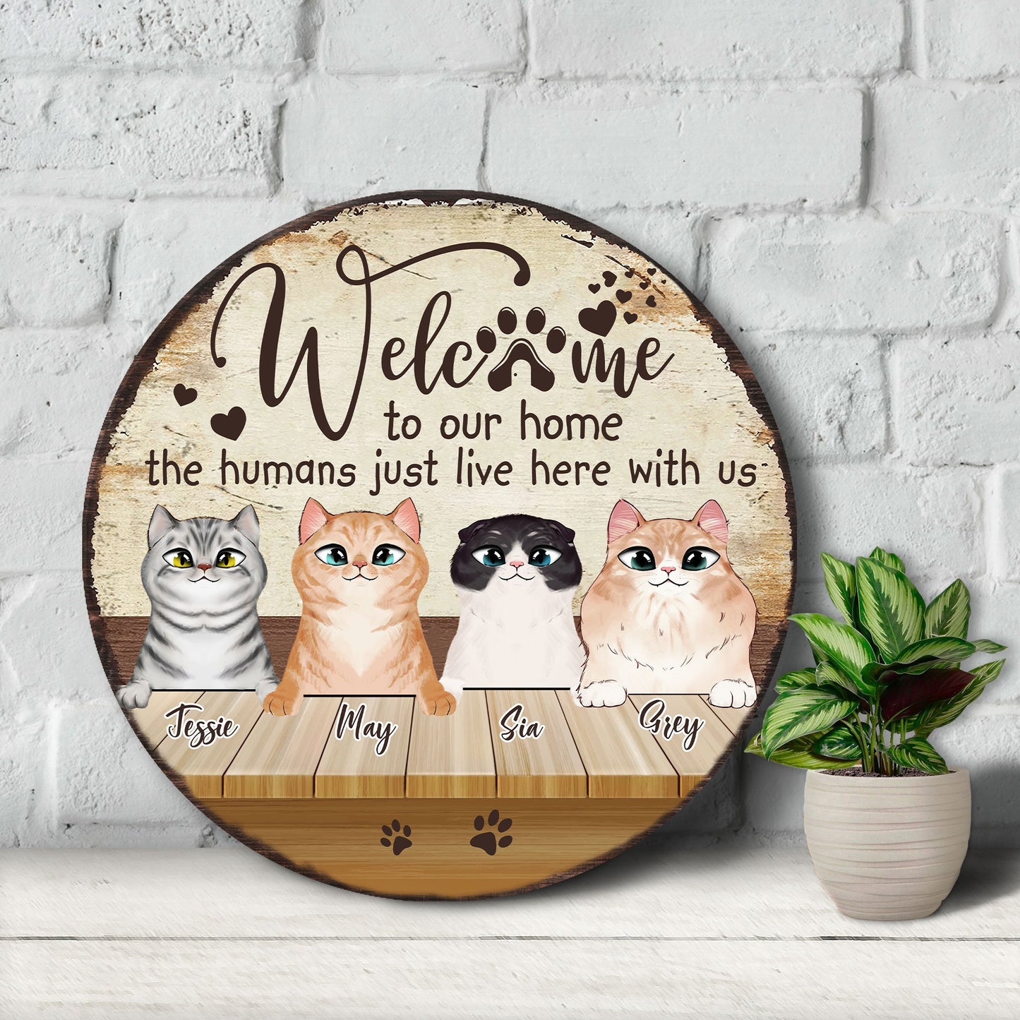 Personalized Cat Welcome Door Sign, Custom Cat Sign, Welcome Door Hanger, Cat Welcome Sign, Cat Mom Gift, Cat Decor, Front Door Decor