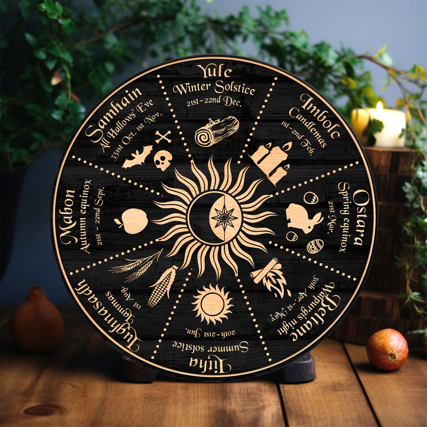 Personalized Pentagram Wheel Of The Year Wooden Sign, Wicca Wheel Of The Year, Witch Calendar 2025, Pagan Advent Calendar