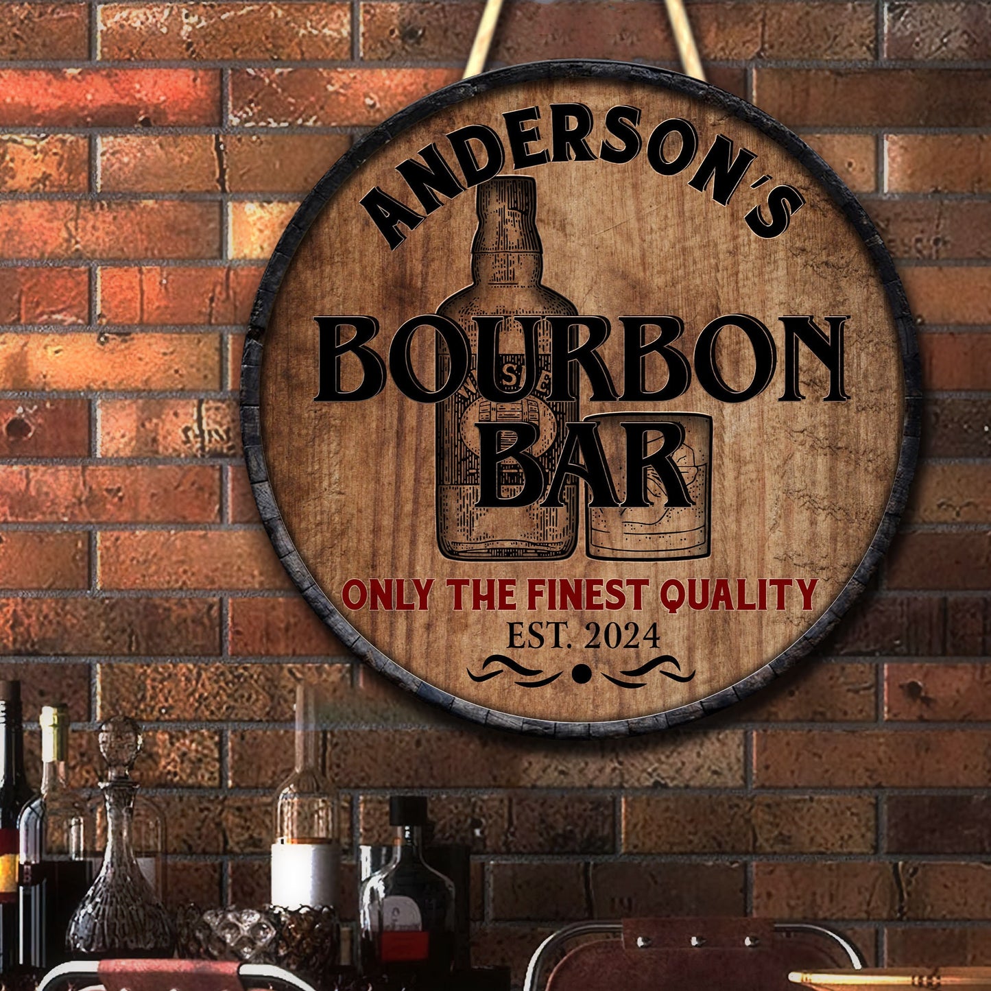 Personalized Bourbon Bar Wooden Sign: Custom Man Cave Decor