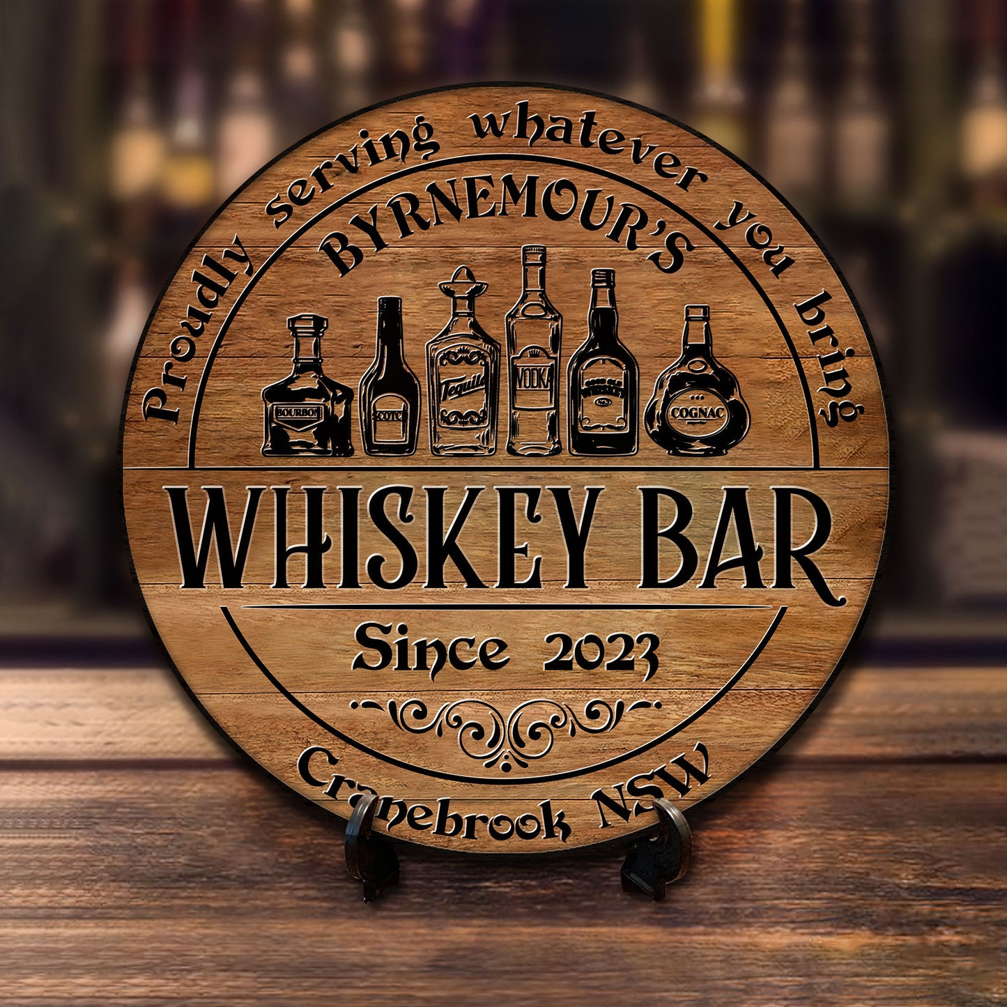 Personalized Whiskey Bar Sign: Custom Wood Sign, Man Cave Decor