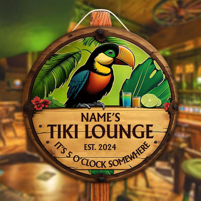 Personalized Tiki Lounge Wooden Sign: Backyard Bar Decor