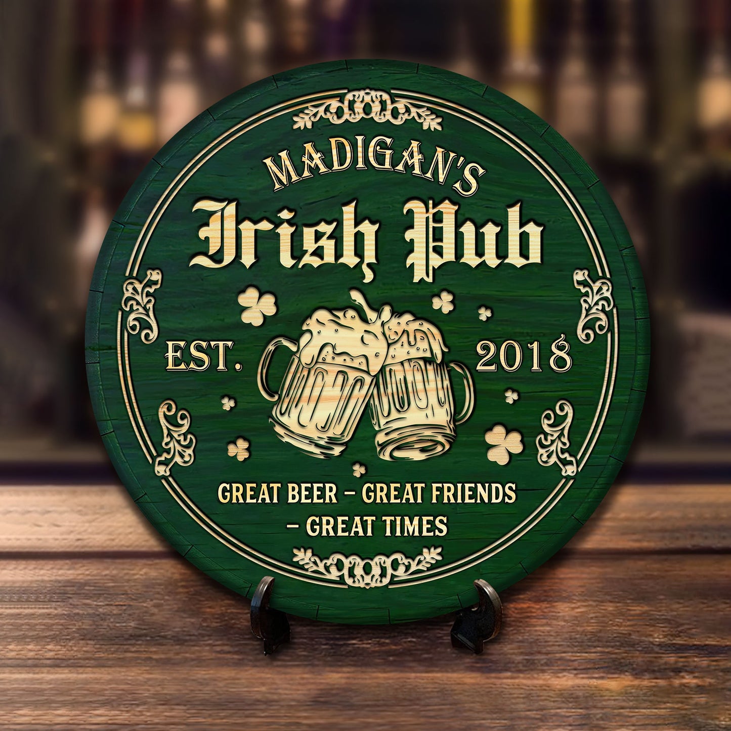 Personalized Irish Pub Bar Sign, Irish Round Wooden Signs, St. Patrick's Day Decor, Irish Bar Sign, Wood Bar Sign, Irish Pub Wood Sign