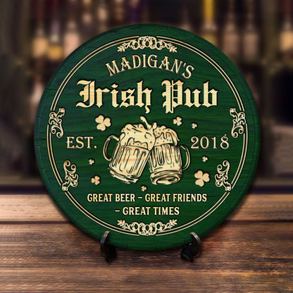 Personalized Irish Pub Bar Sign, Irish Round Wooden Signs, St. Patrick's Day Decor, Irish Bar Sign, Wood Bar Sign, Irish Pub Wood Sign