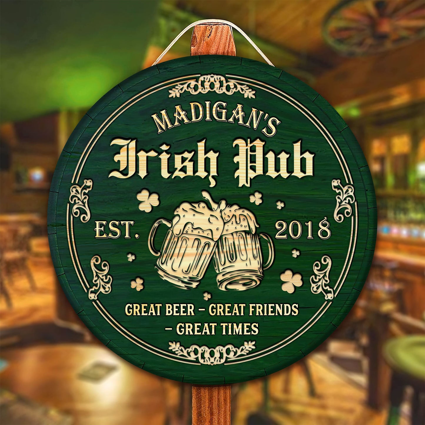 Personalized Irish Pub Bar Sign, Irish Round Wooden Signs, St. Patrick's Day Decor, Irish Bar Sign, Wood Bar Sign, Irish Pub Wood Sign