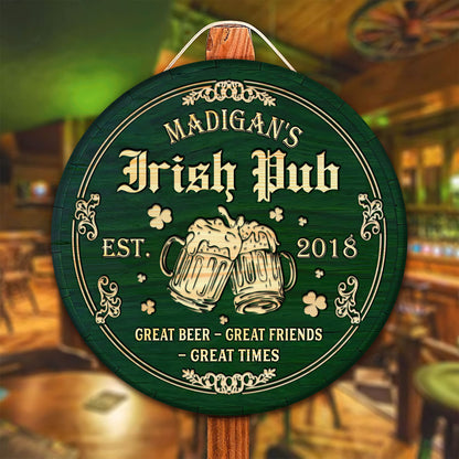 Personalized Irish Pub Bar Sign, Irish Round Wooden Signs, St. Patrick's Day Decor, Irish Bar Sign, Wood Bar Sign, Irish Pub Wood Sign