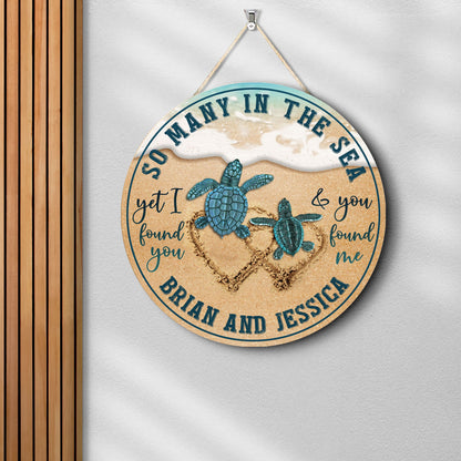 Personalized Couple Turtle Wooden Sign, Gifts For Lover Him Her Husband Wife On Valentines Holiday, Round Wooden Sign, Sea Turtle Wood Sign