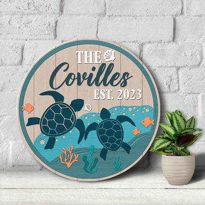 Personalized Sea Turtle Wood Sign: Ocean Front Door Decor