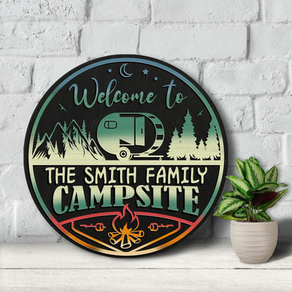 Personalized Campsite Wooden Sign: Custom Family Name