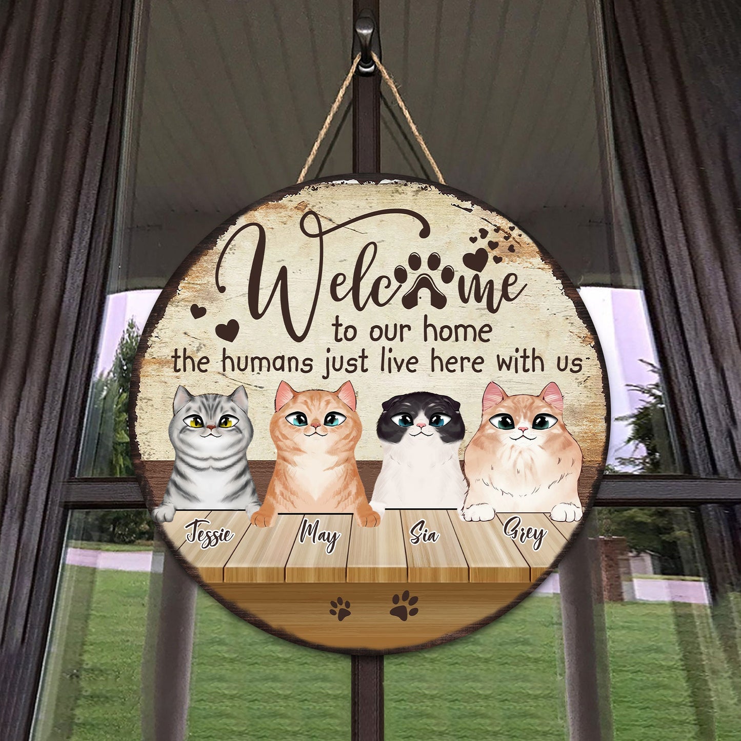 Personalized Cat Welcome Door Sign, Custom Cat Sign, Welcome Door Hanger, Cat Welcome Sign, Cat Mom Gift, Cat Decor, Front Door Decor