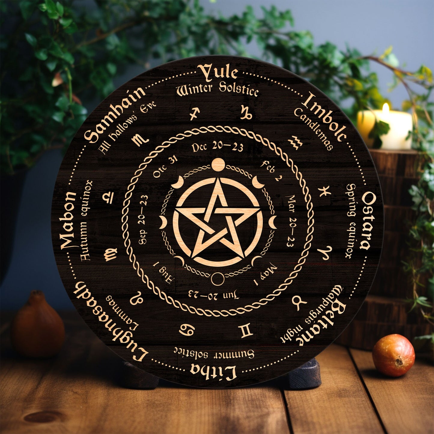 Personalized Pentagram Wheel Of The Year Wooden Sign, Wicca Wheel Of The Year, Witch Calendar 2025, Pagan Advent Calendar