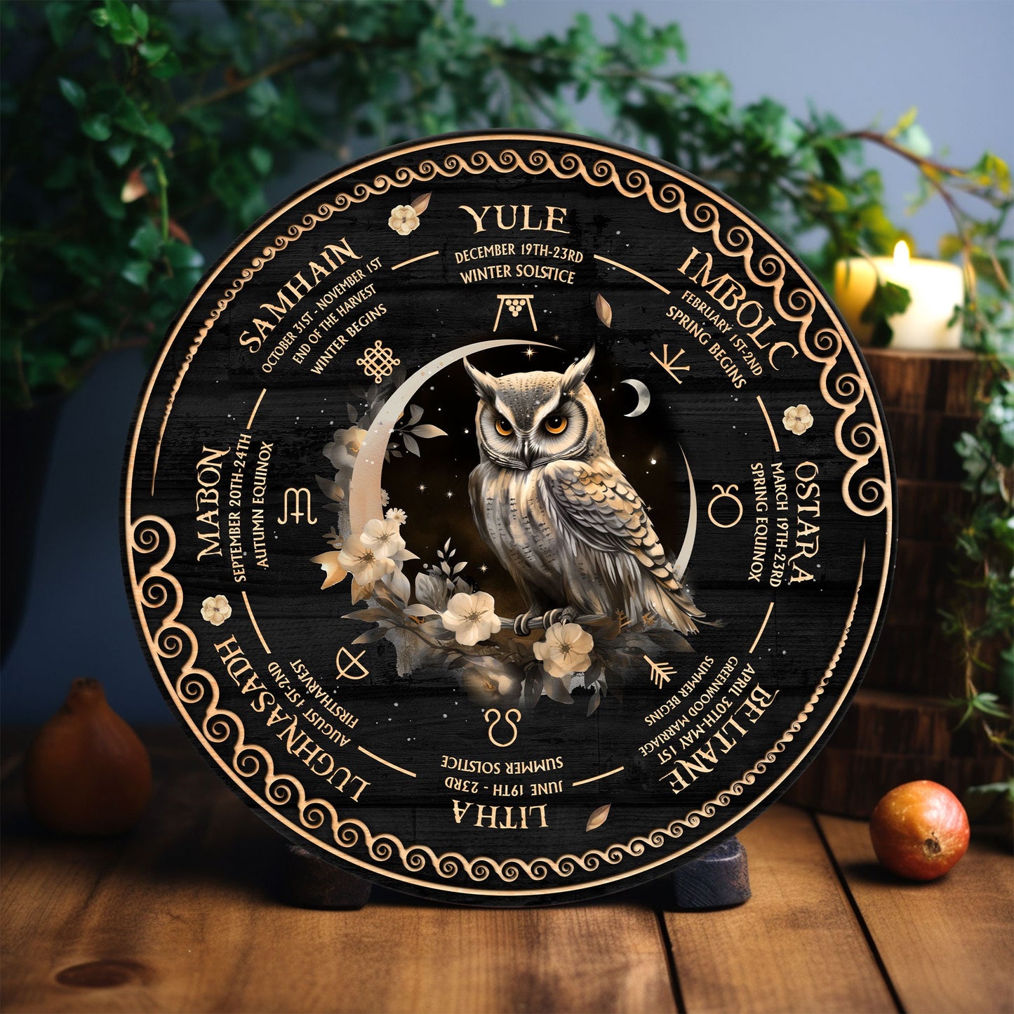 Personalized Wheel Of The Year Wooden Sign, Owl Wheel Of The Year, Wicca Wheel Of The Year 2024, Witch Calendar 2024, Pagan Advent Calendar