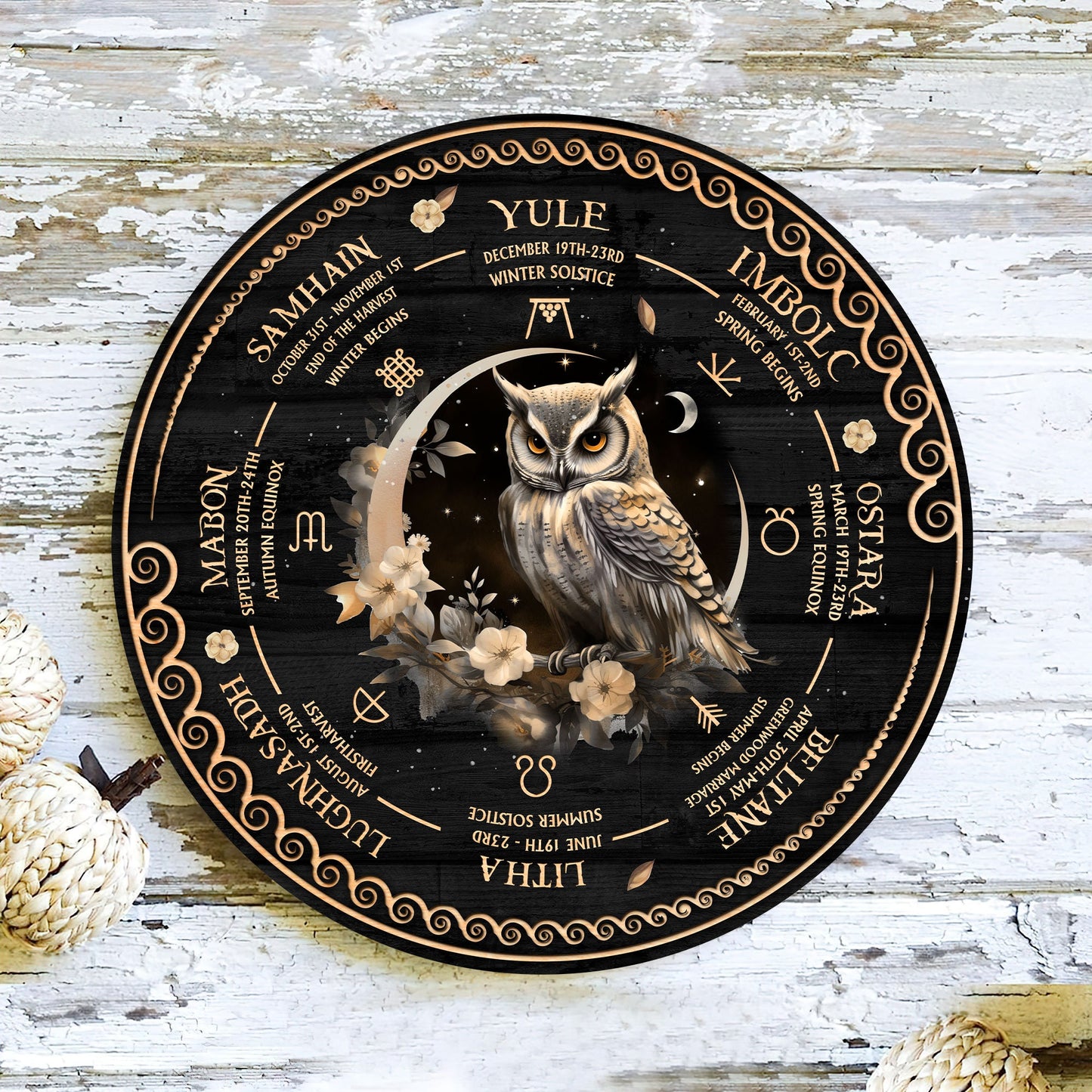 Personalized Wheel Of The Year Wooden Sign, Owl Wheel Of The Year, Wicca Wheel Of The Year 2024, Witch Calendar 2024, Pagan Advent Calendar