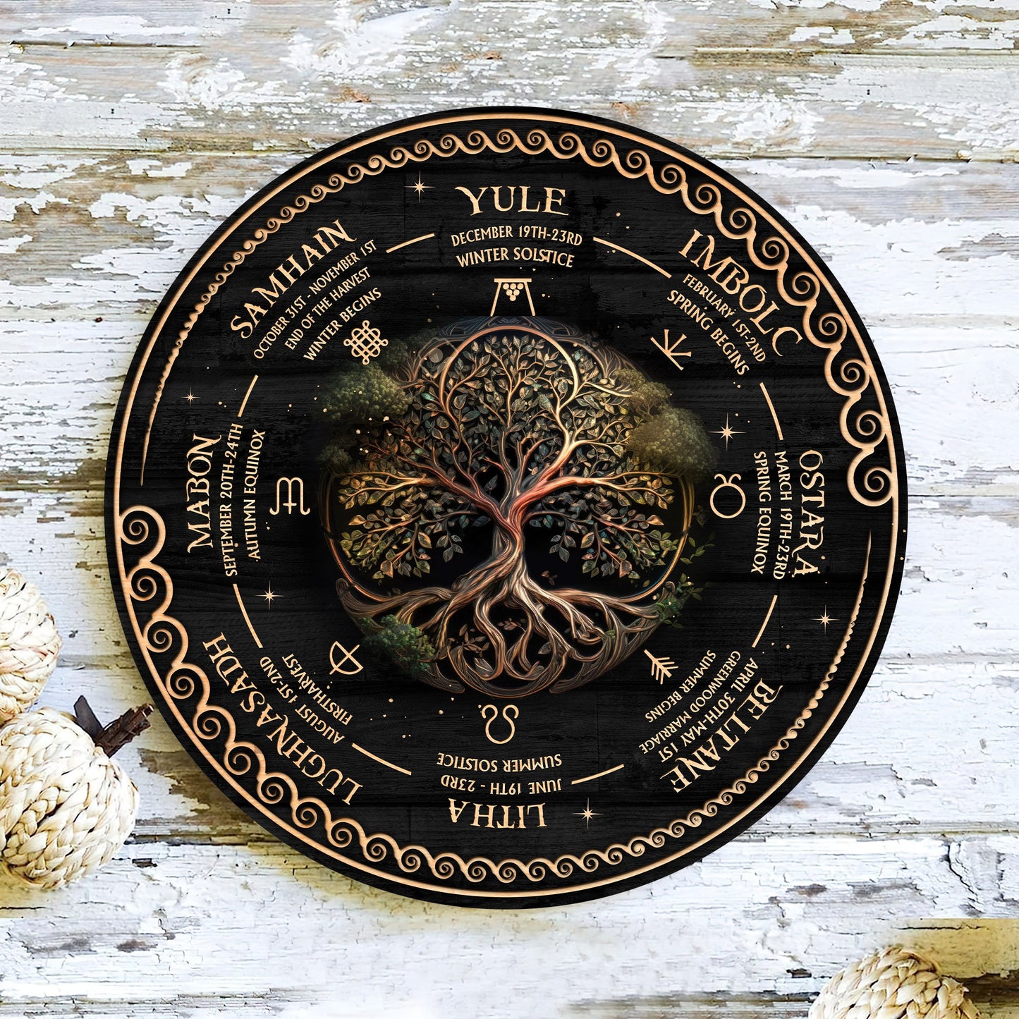 Personalized Tree of Life Wheel Of The Year Wooden Sign ,  Wheel Of The Year Sign, Witch Calendar 2025, Pagan Advent Calendar