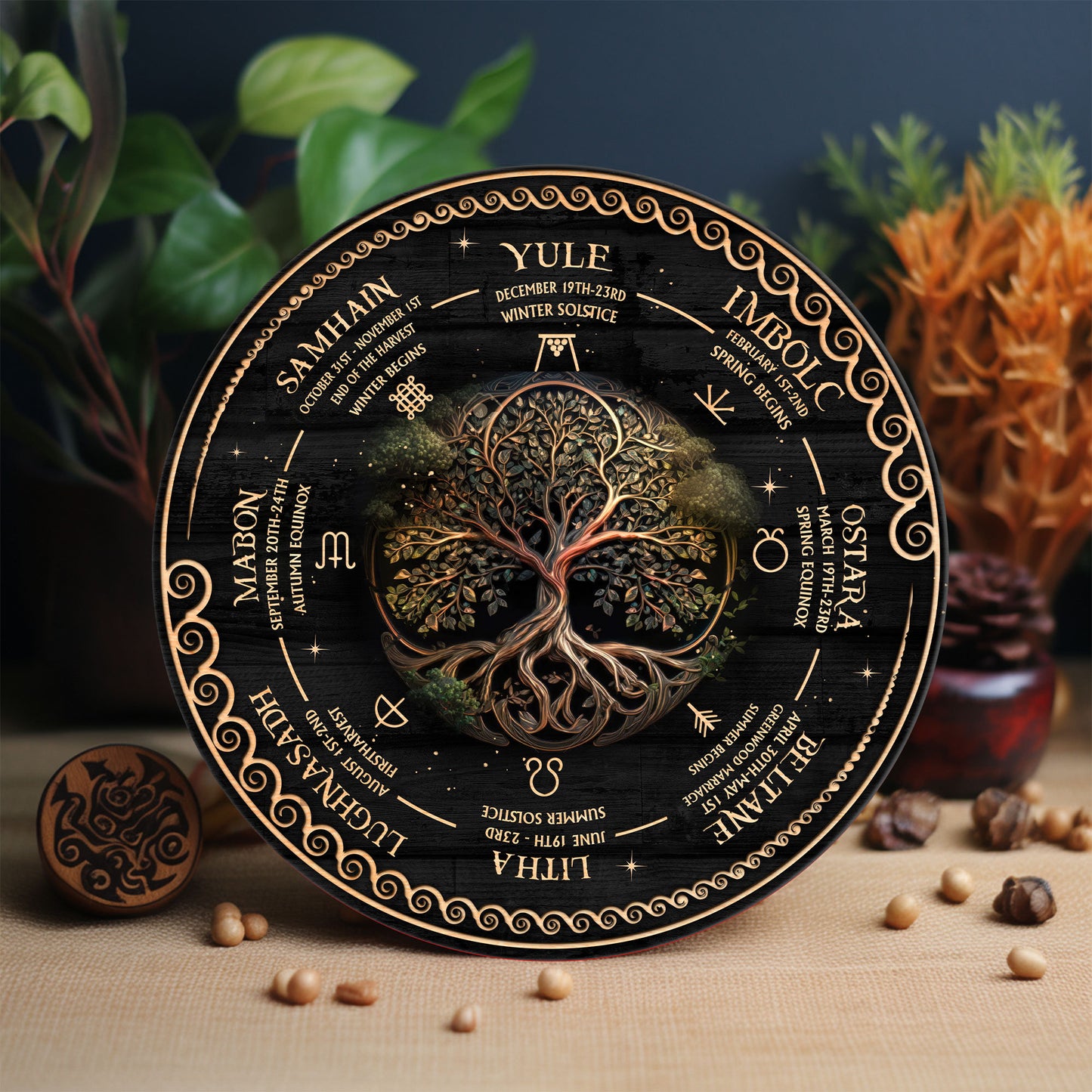 Personalized Tree of Life Wheel Of The Year Wooden Sign ,  Wheel Of The Year Sign, Witch Calendar 2025, Pagan Advent Calendar