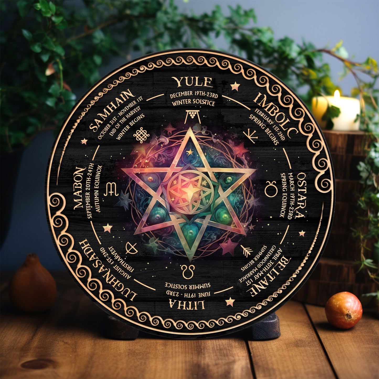 Personalized Wheel Of The Year Wooden Sign, Skull Wooden Sign, Wicca Wheel Of The Year, Witch Calendar 2024, Pagan Advent Calendar