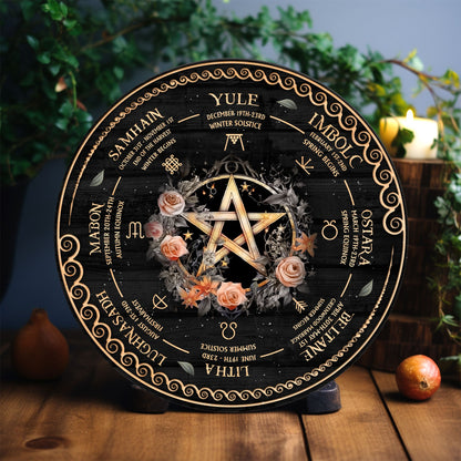 Personalized Wheel Of The Year Wooden Sign, Skull Wooden Sign, Wicca Wheel Of The Year, Witch Calendar 2024, Pagan Advent Calendar