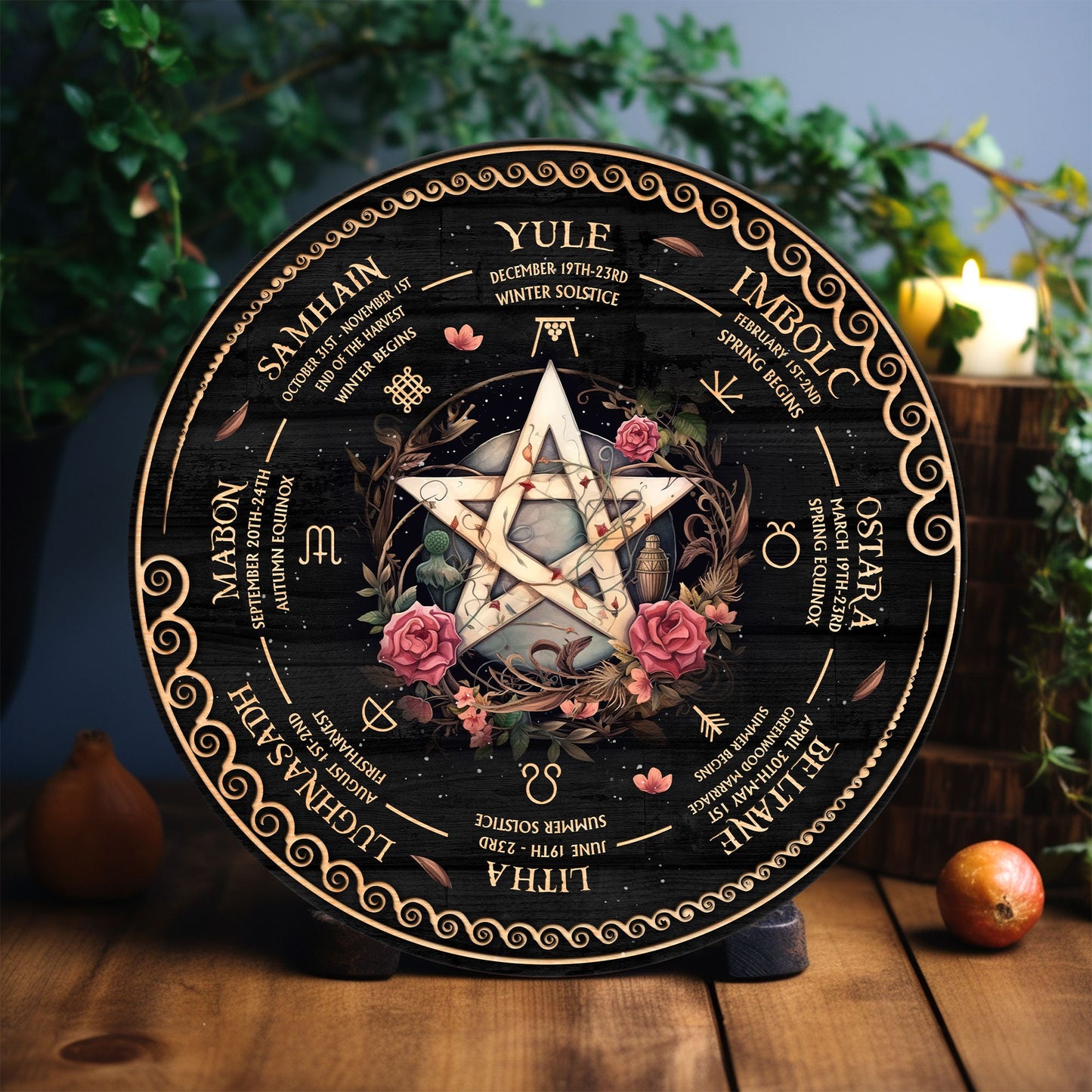Personalized Wheel Of The Year Wooden Sign, Skull Wooden Sign, Wicca Wheel Of The Year, Witch Calendar 2024, Pagan Advent Calendar
