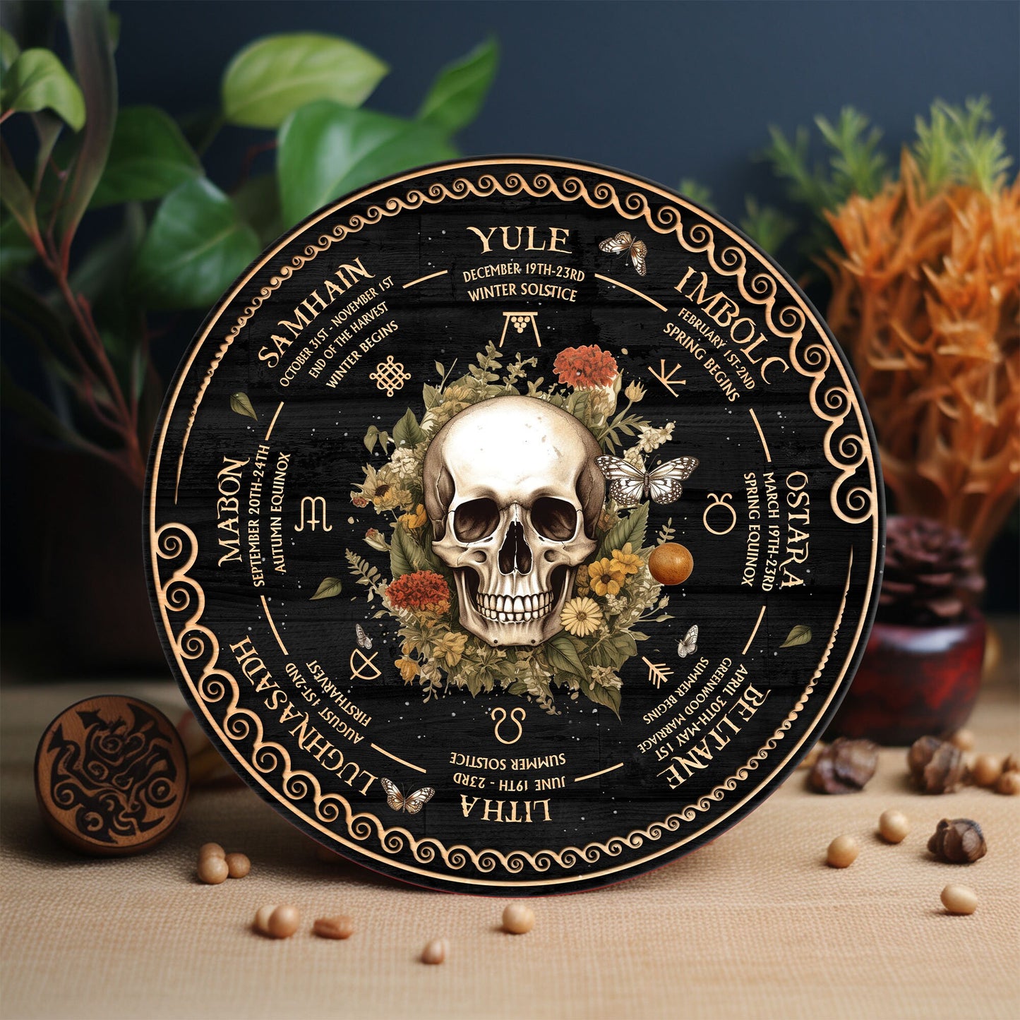 Personalized Wheel Of The Year Wooden Sign, Skull Wooden Sign, Wicca Wheel Of The Year, Witch Calendar 2024, Pagan Advent Calendar
