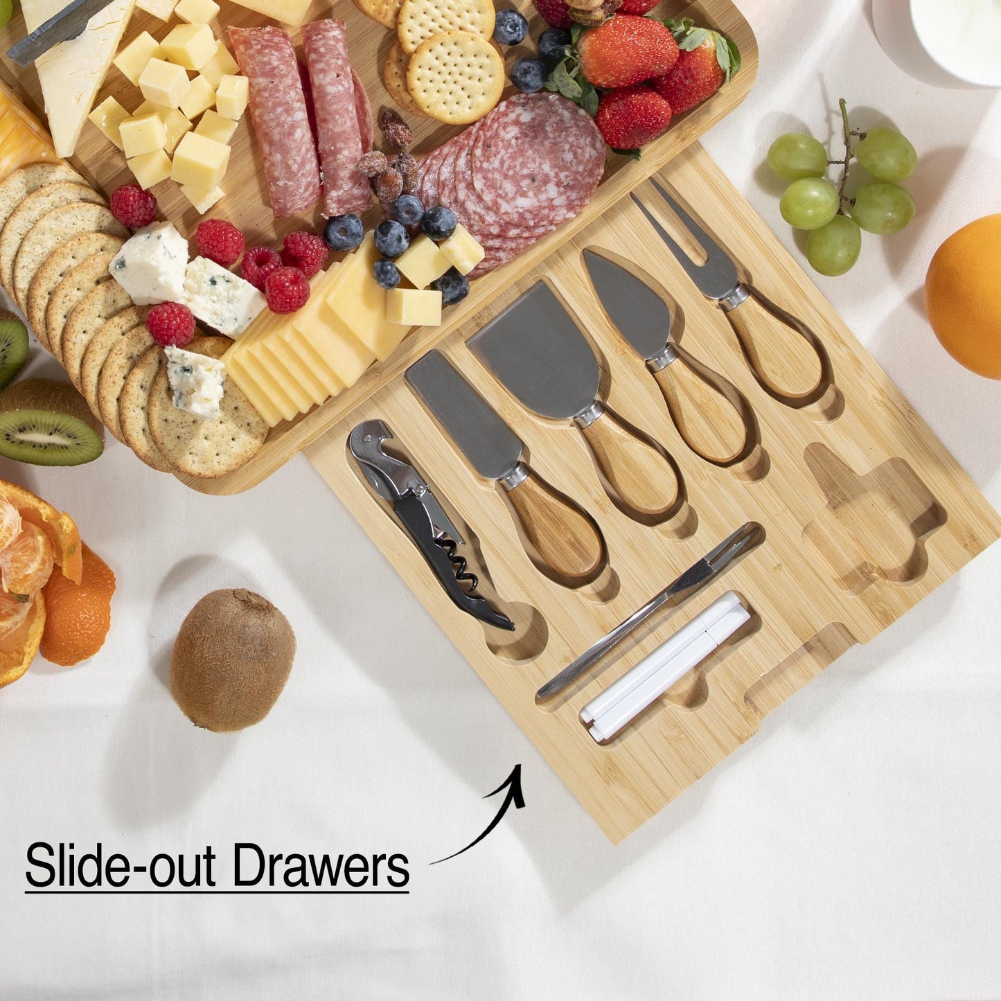 Personalized Bamboo Charcuterie Board Set, Engraved Cheese Board with Utensils and Ceramic Bowls, Family Gift for Christmas