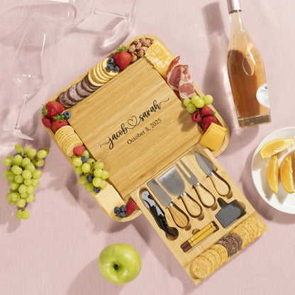 Personalized Bamboo Cheese Board, Custom Engraved Charcuterie Board, Holiday & Christmas Gift for Couples and Families