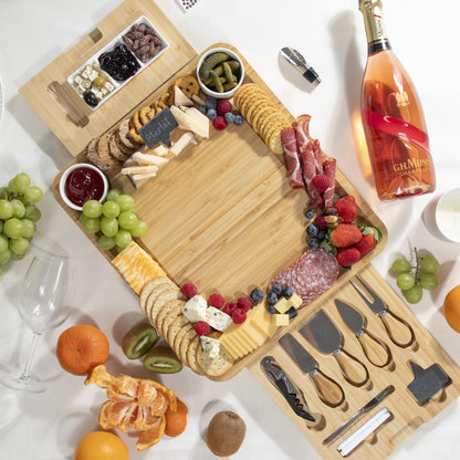 Personalized Bamboo Charcuterie Board Set, Engraved Cheese Board with Utensils and Ceramic Bowls, Family Gift for Christmas