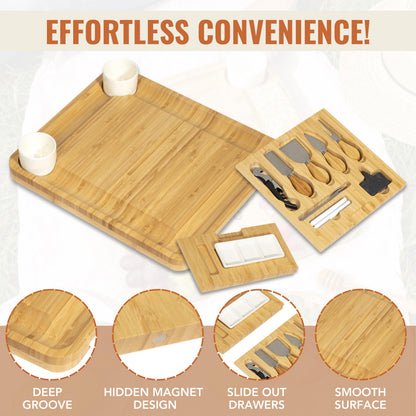 Engraved Bamboo Cheeseboard Set with Ceramic Bowl Set & Utensils - Personalized Charcuterie Board, Wedding Gift, Housewarming Gift