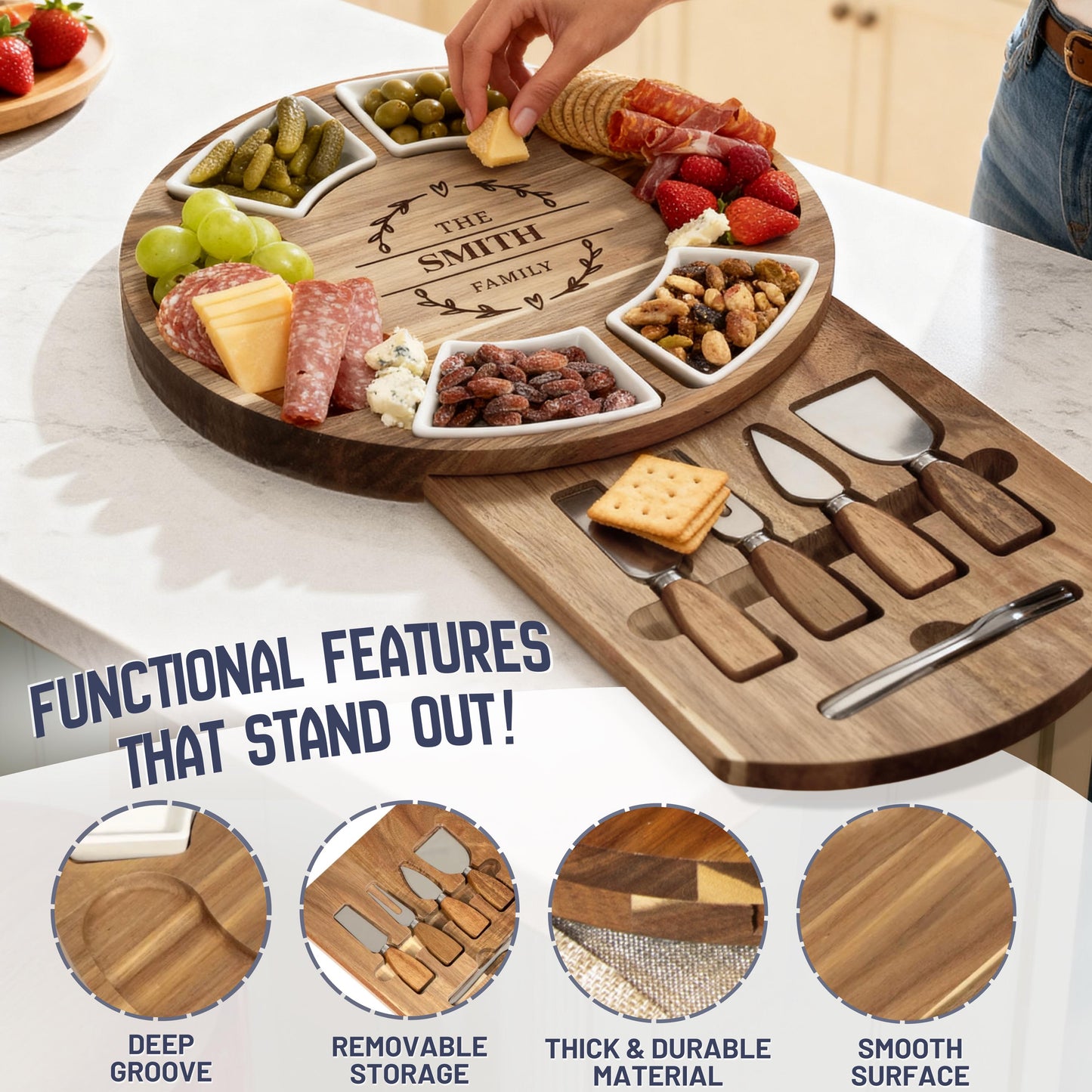 Personalized Home Sweet Home Charcuterie Board, Custom Engraved Wedding Gift, Housewarming, Anniversary, Unique Cheese Board with Knives
