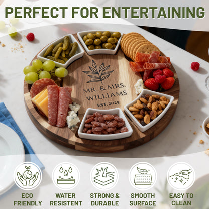 Personalized Acacia Charcuterie Board Housewarming Gift, Engraved Cheese Board Set, Custom Family Name Serving Board, New Home Gift Idea