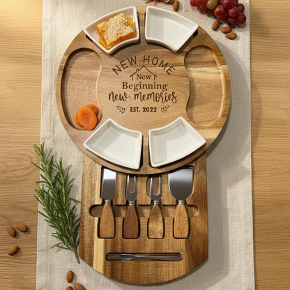 Personalized Home Sweet Home Charcuterie Board, Custom Engraved Wedding Gift, Housewarming, Anniversary, Unique Cheese Board with Knives
