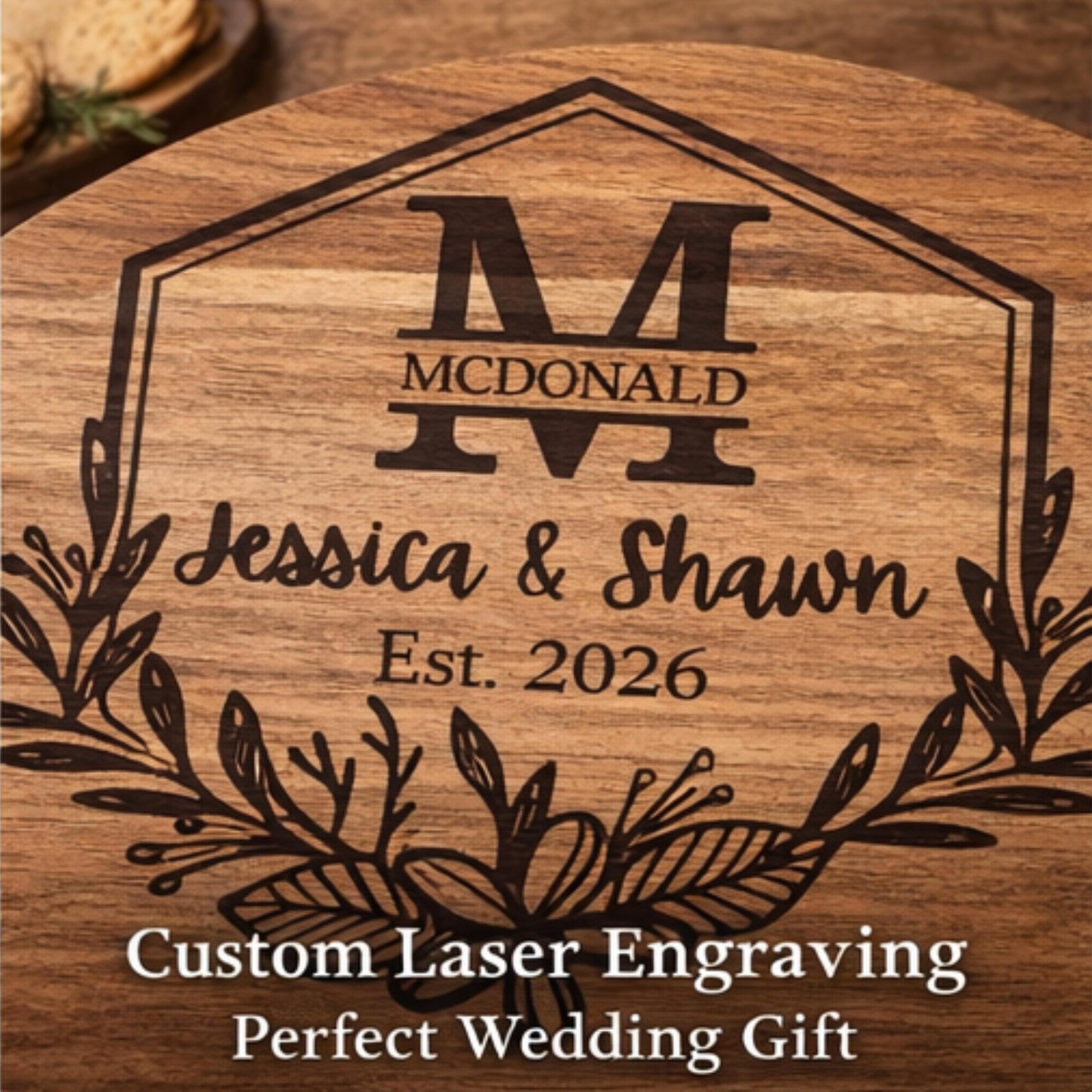 Personalized Acacia Wood Charcuterie Board, Custom Cheese Board & Knife Set, Wedding Gift for Couple, Engraved 5th Anniversary Gift