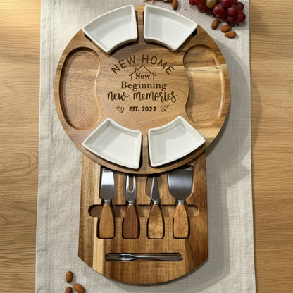 Personalized Home Sweet Home Charcuterie Board, Custom Engraved Wedding Gift, Housewarming, Anniversary, Unique Cheese Board with Knives