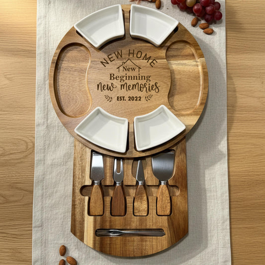 Personalized Home Sweet Home Charcuterie Board, Custom Engraved Wedding Gift, Housewarming, Anniversary, Unique Cheese Board with Knives