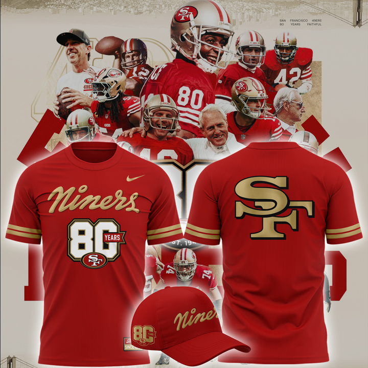 1.2026 Exclusive San Francisco 49ers 80th Year Anniversary Tshirt
