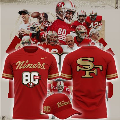 1.2026 Exclusive San Francisco 49ers 80th Year Anniversary Tshirt