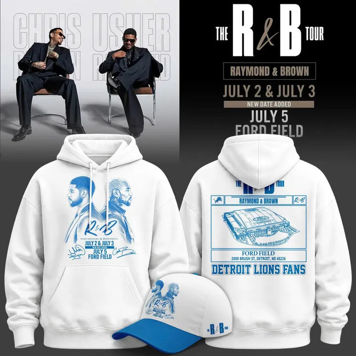 New Hoodie White Chris Brown & Usher Raymond x Detroit Lions "The R&B Tour"