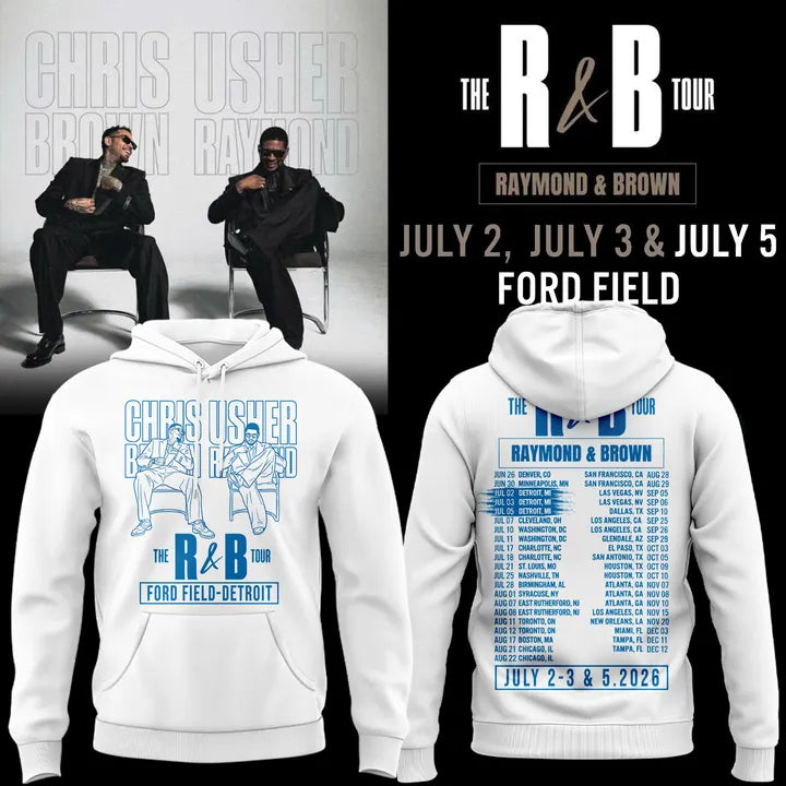 New Hoodie White Chris Brown & Usher Raymond x Detroit Lions "The R&B Tour"