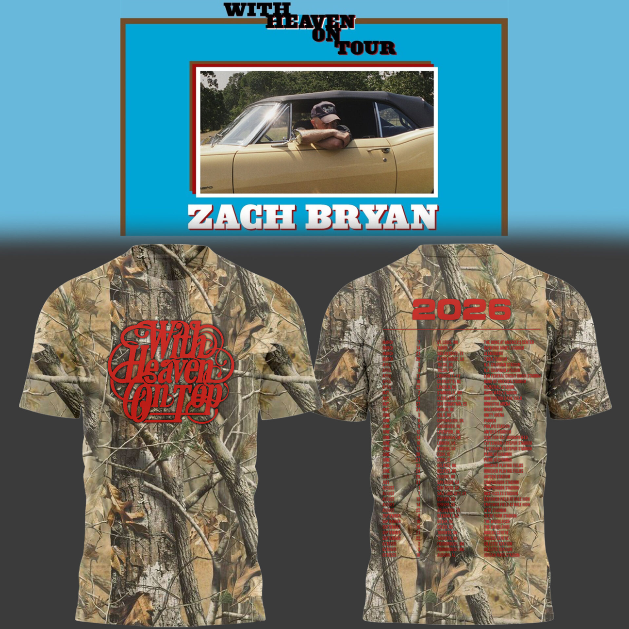 02.24. Zach Bryan - With Heaven On Tour 2026 T-Shirt