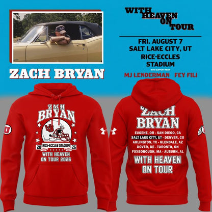 Perfect Hoodie Zach Bryan x Utah Utes Football - With Heaven On Tour 2026 Hoodie