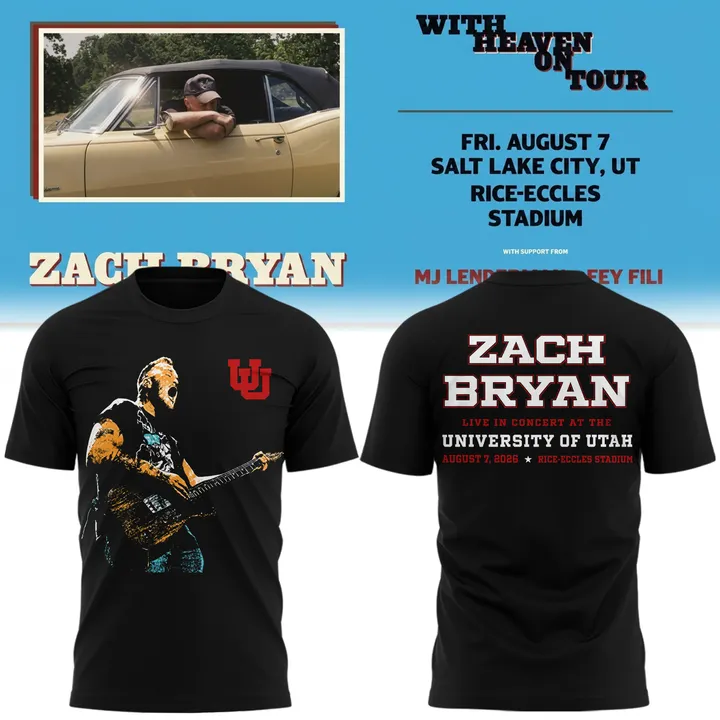 Black Shirt Zach Bryan - Salt Lake City, UT Event Shirt - With Heaven On Tour 2026 T-Shirt