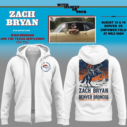 Exclusive Version Zach Bryan x Denver Broncos ZipHoodie