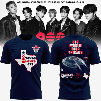 Texas Loves BTS | Dallas Cowboys x BTS WORLD TOUR 'ARIRANG' AT&T Stadium Tshirt - Navy