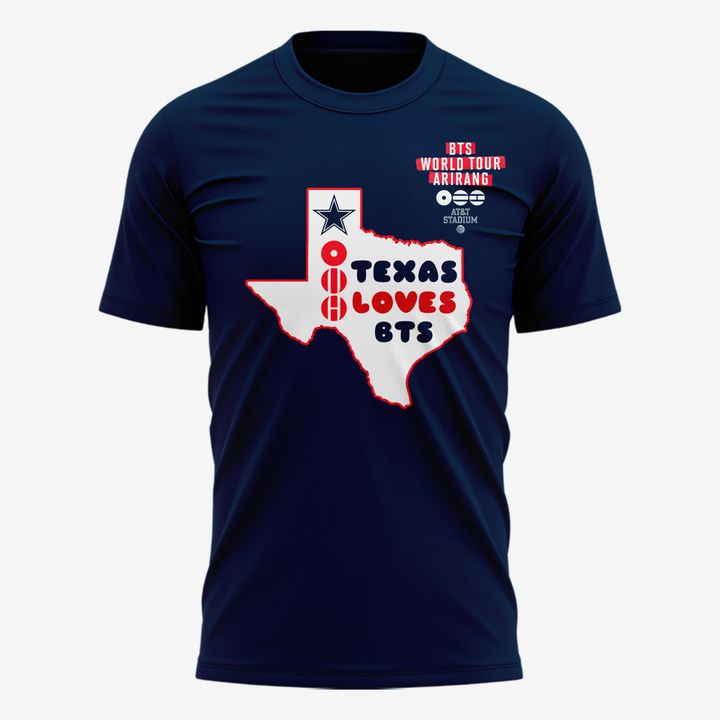 Texas Loves BTS | Dallas Cowboys x BTS WORLD TOUR 'ARIRANG' AT&T Stadium Tshirt - Navy