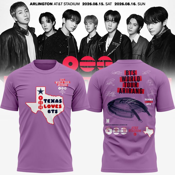 Texas Loves BTS | Dallas Cowboys x BTS WORLD TOUR 'ARIRANG' AT&T Stadium Tshirt - Purple