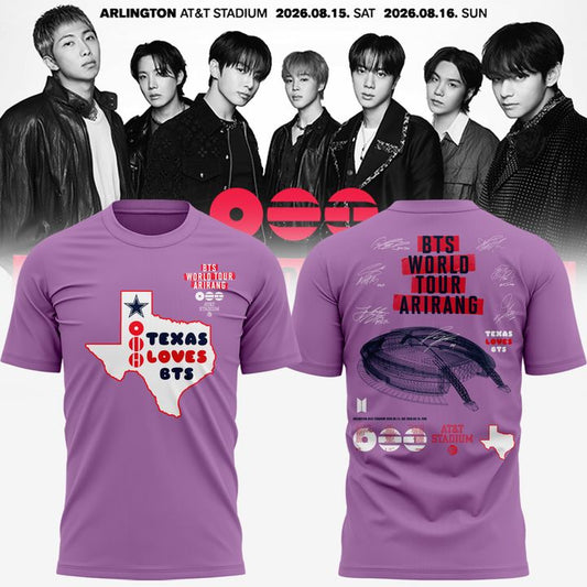 Texas Loves BTS | Dallas Cowboys x BTS WORLD TOUR 'ARIRANG' AT&T Stadium Tshirt - Purple