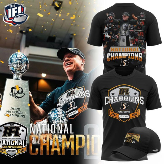 Official 2026 Arizona Rattlers IFL Champions Shirt - Black Football Championship Trophy & Player Photo Tee